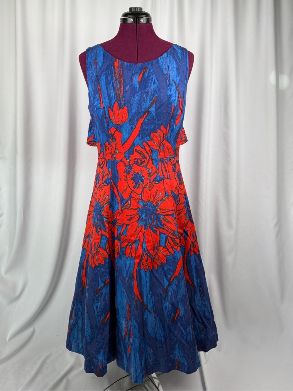 Tracy Reese Blue Dress with Red Floral Motif